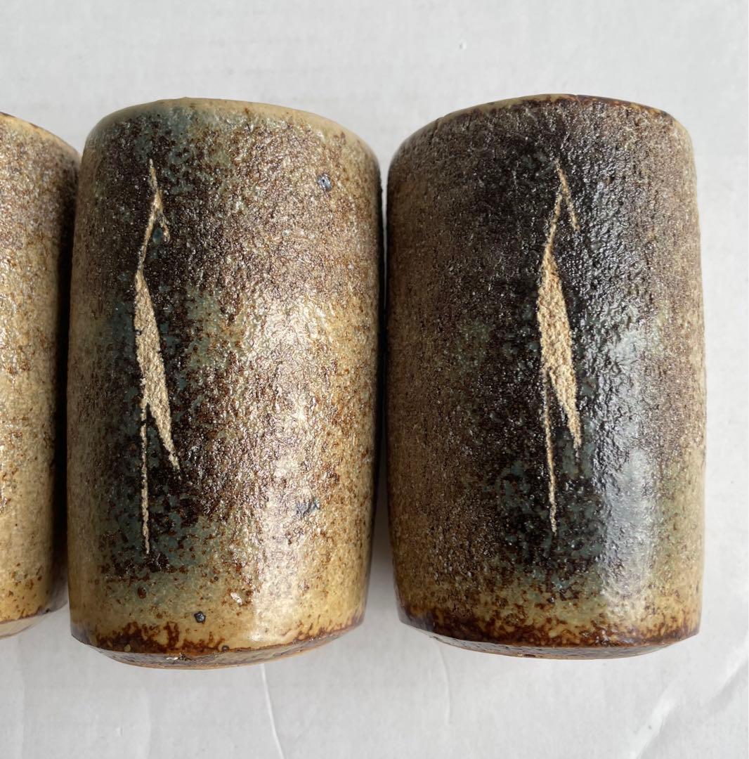 河本五郎　灰釉鳥紋　汲出碗　6客揃い