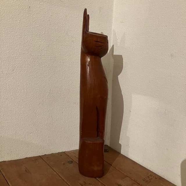 木製 猫 木彫 置物 ミッドセンチュリー ヴィンテージ 古道具 昭和 レトロ
