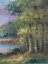 【真作】絵画　油彩4号　印象派風　山岳と湖の風景　アート作品　X51