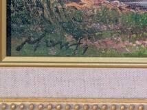 【真作】絵画　油彩4号　印象派風　山岳と湖の風景　アート作品　X51