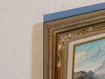 【真作】絵画　油彩4号　印象派風　山岳と湖の風景　アート作品　X51