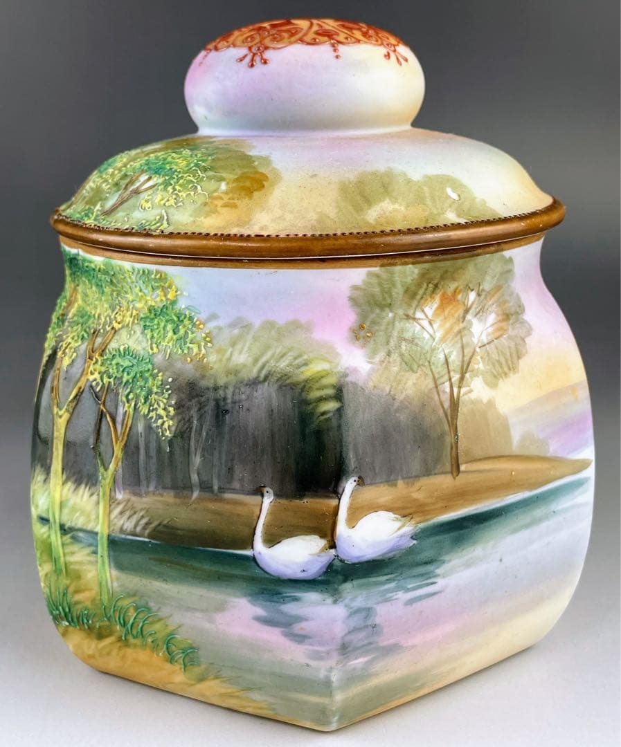 【専用】オールドノリタケ ヒュミドール 葉巻入れ 白鳥風景紋 盛り上げ