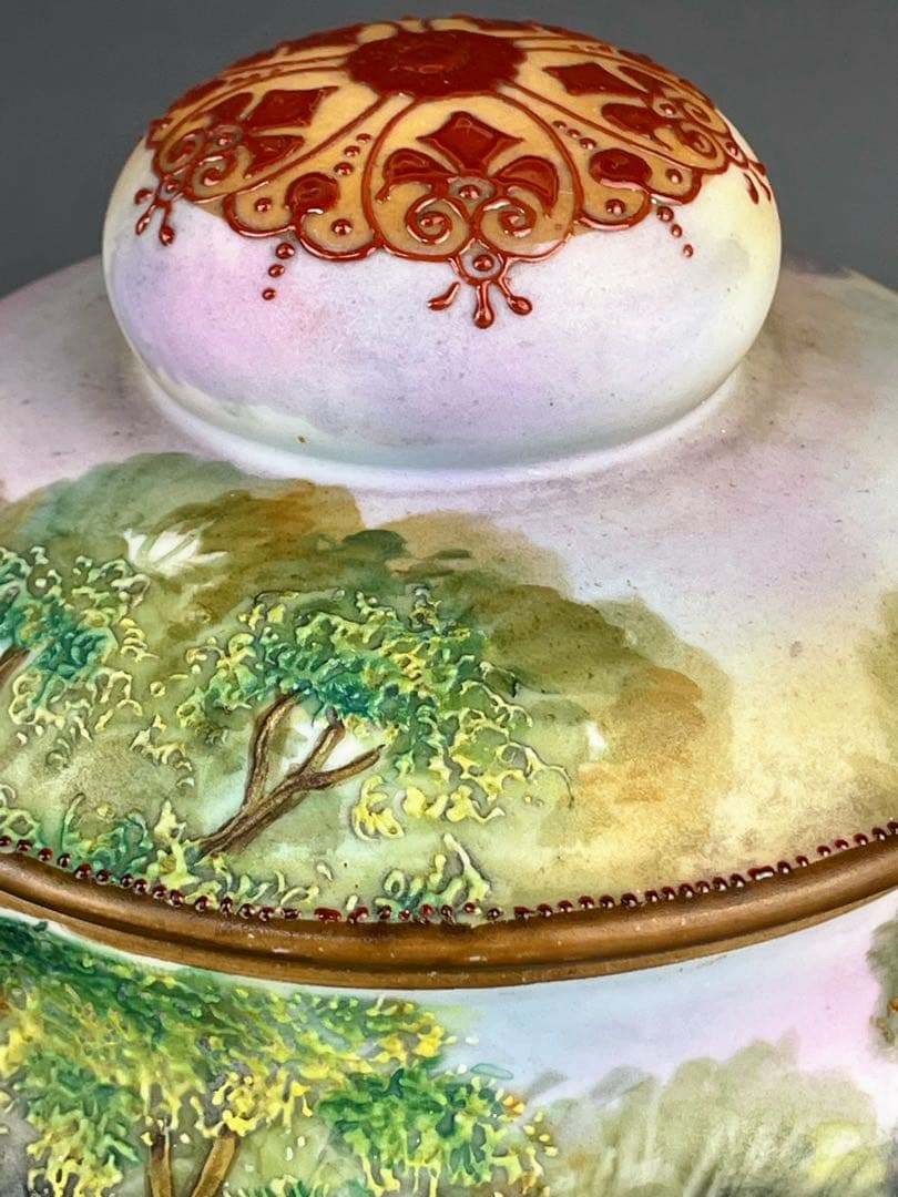 【専用】オールドノリタケ ヒュミドール 葉巻入れ 白鳥風景紋 盛り上げ