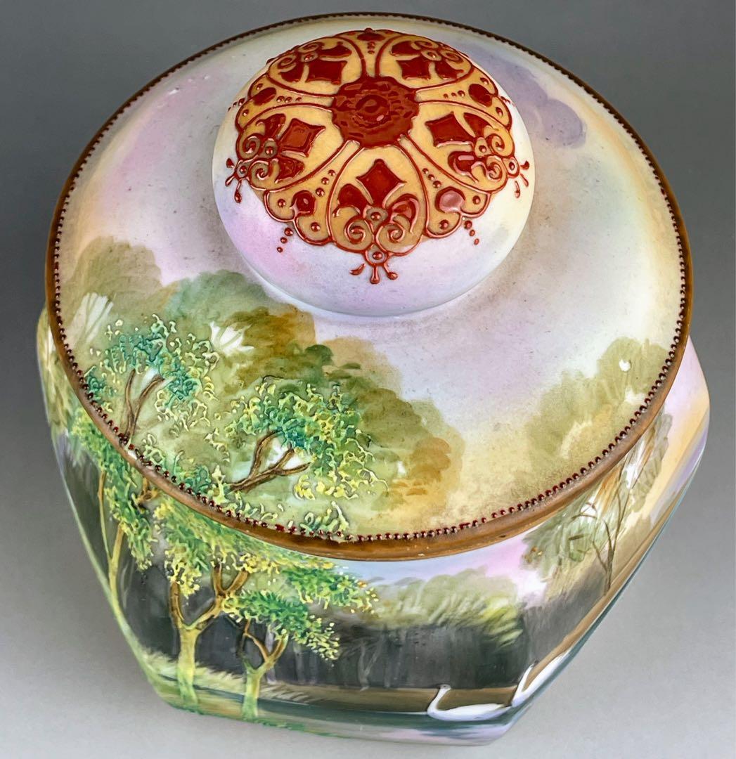 【専用】オールドノリタケ ヒュミドール 葉巻入れ 白鳥風景紋 盛り上げ