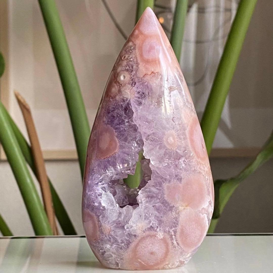 【 高品質 ピンクアメジスト フラワーアゲート 原石 フレイム 約251g 】