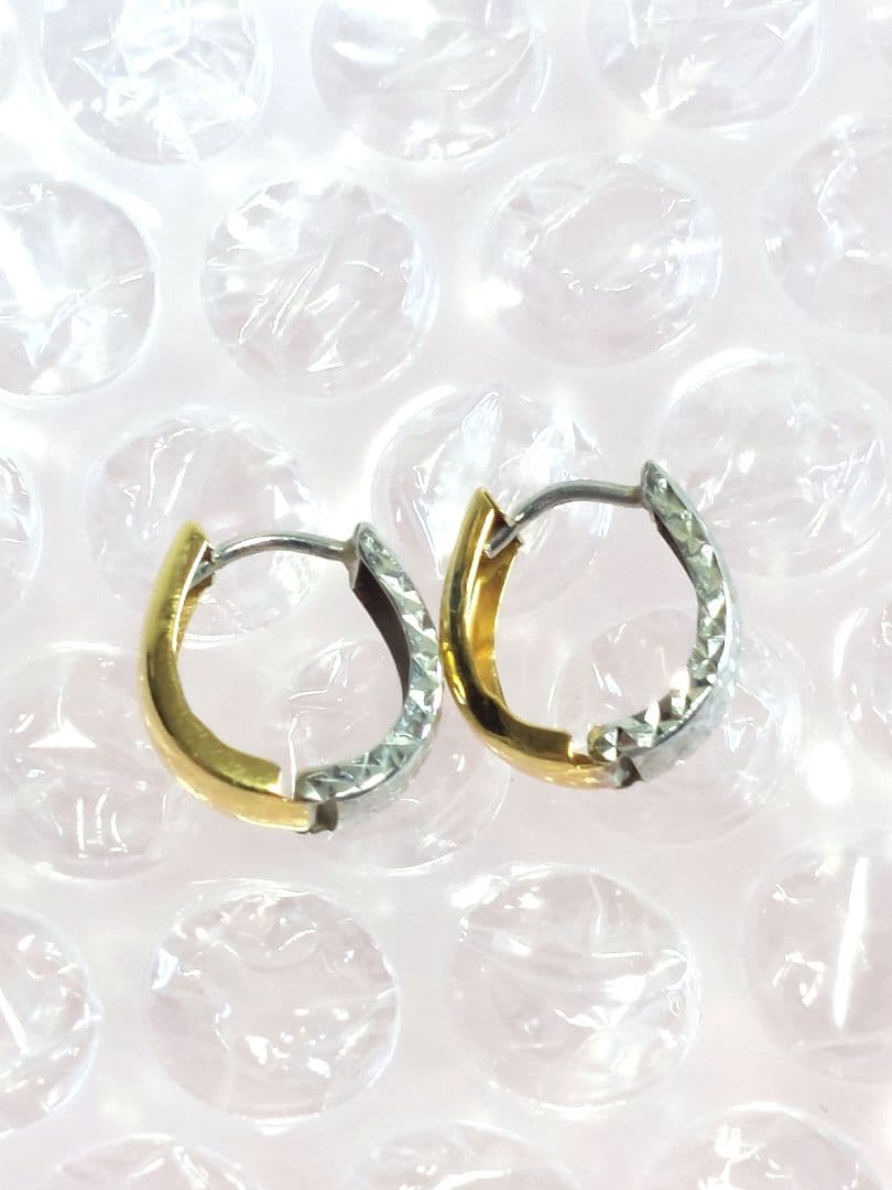 ピアス ユニセックス フープ K18 ホワイト 中折れ 両耳 馬蹄型 レディース