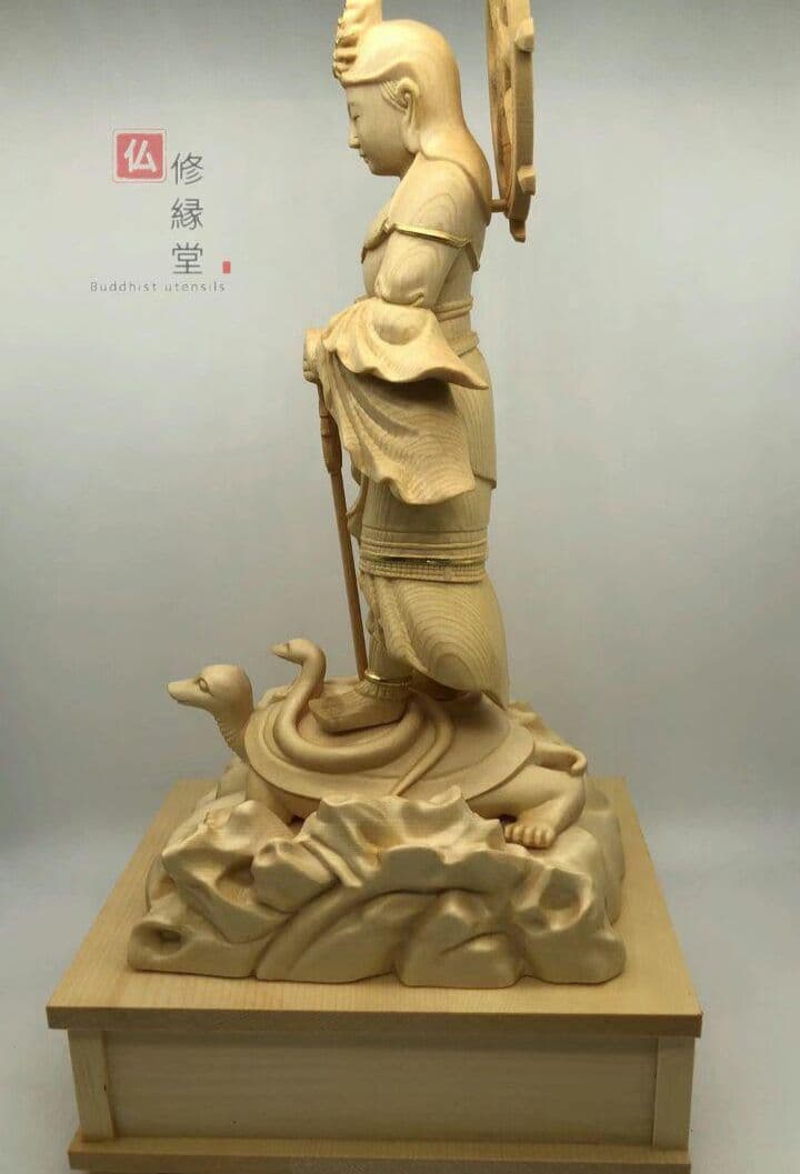 【修縁堂】最高級 木彫り 仏像 北辰妙見菩薩立像 彫刻 本金 切金 天然木檜材