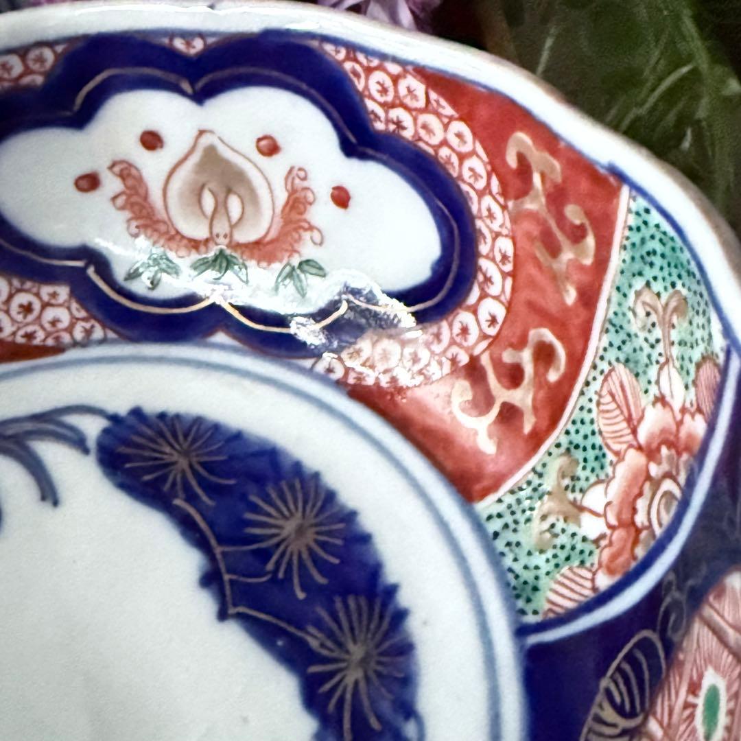 新春特別価格‼️牡丹❌桃　伊萬里桃手松竹梅大膾皿5客　在銘大化年製