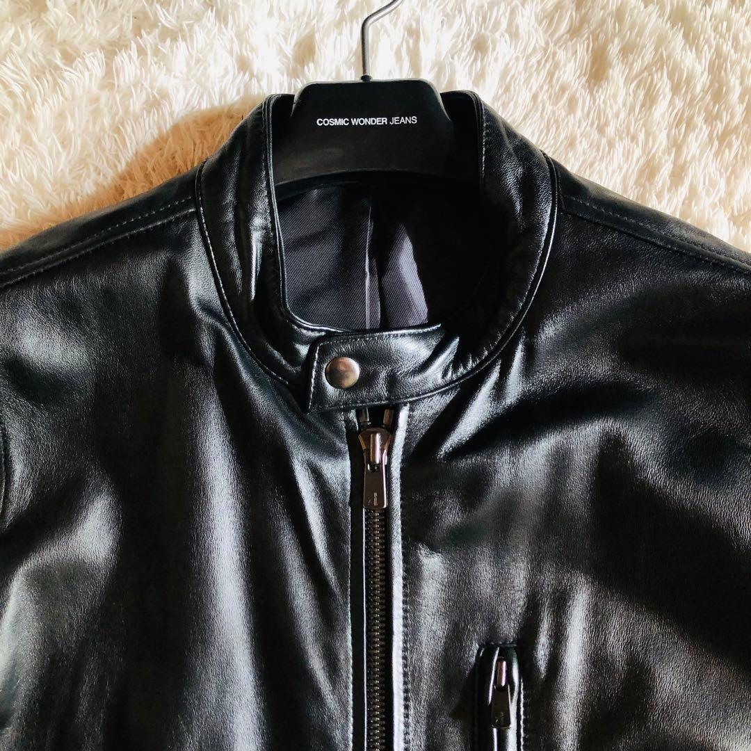 未使用✨AKM シングルライダースジャケット 高級羊革 艶感 ブラック M