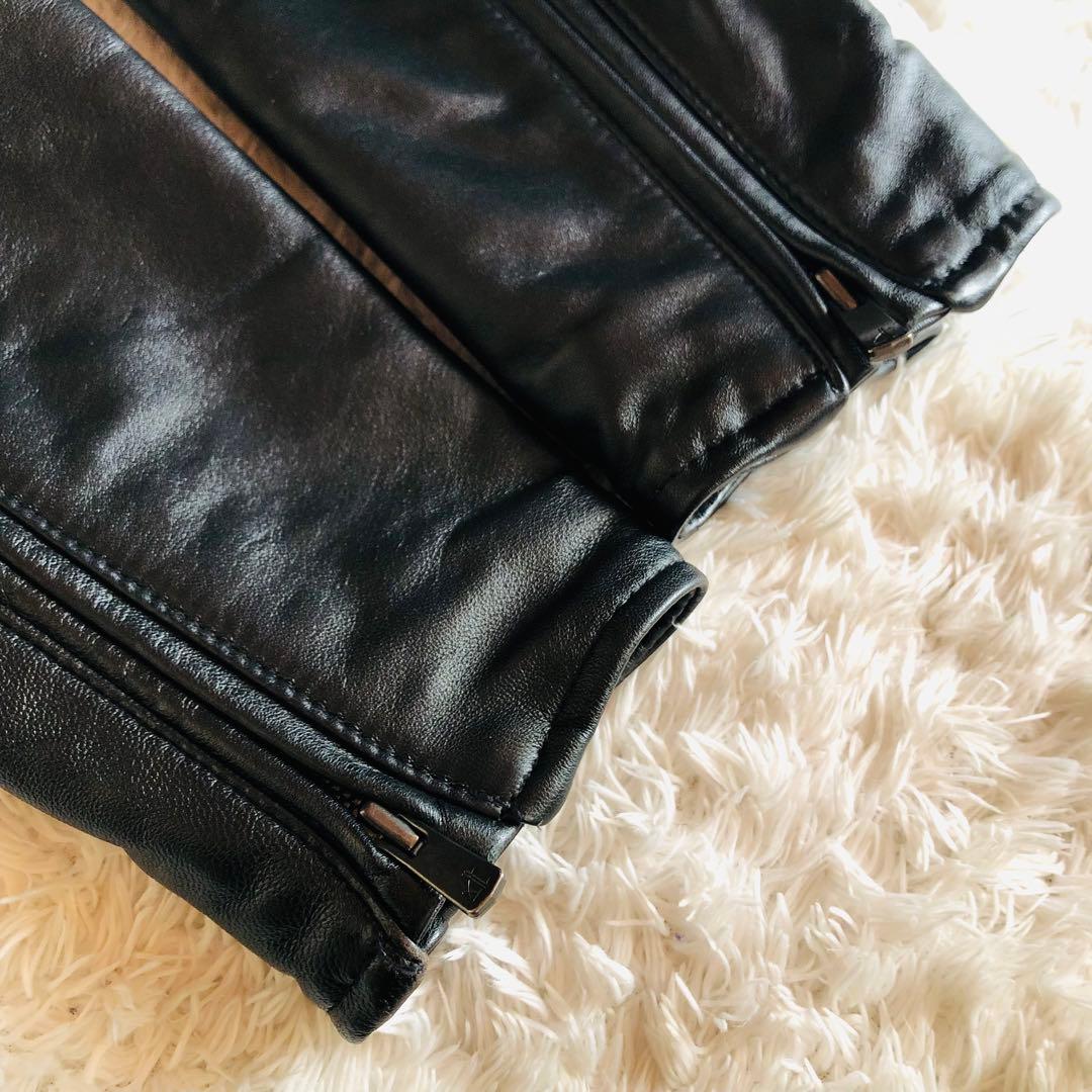 未使用✨AKM シングルライダースジャケット 高級羊革 艶感 ブラック M