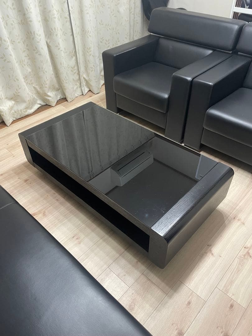 【358style様】ガラステーブル_ローテーブル黒　1点