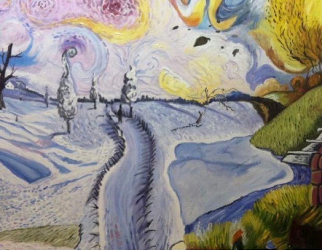 肉筆☆油絵☆F20号『冬の景色』ゴッホ/模写