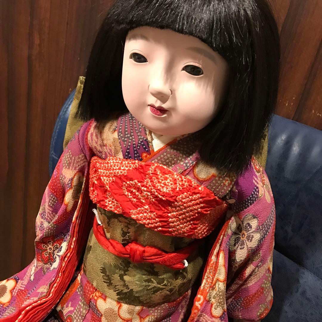 市松人形　大正　光龍斎　63cm　　パープルピンク系着物