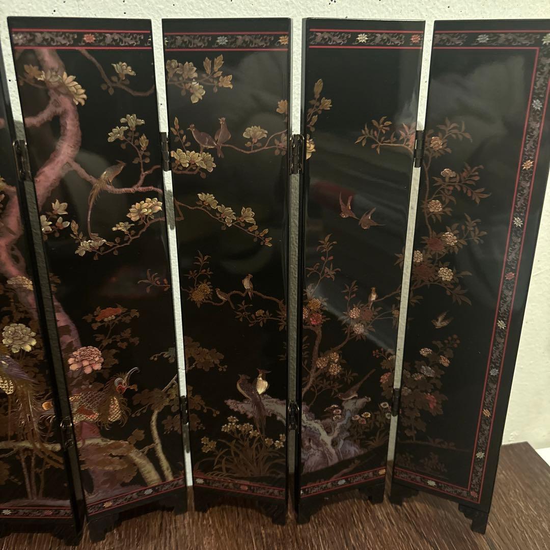 ミニチュア屏風　百鳥朝鳳