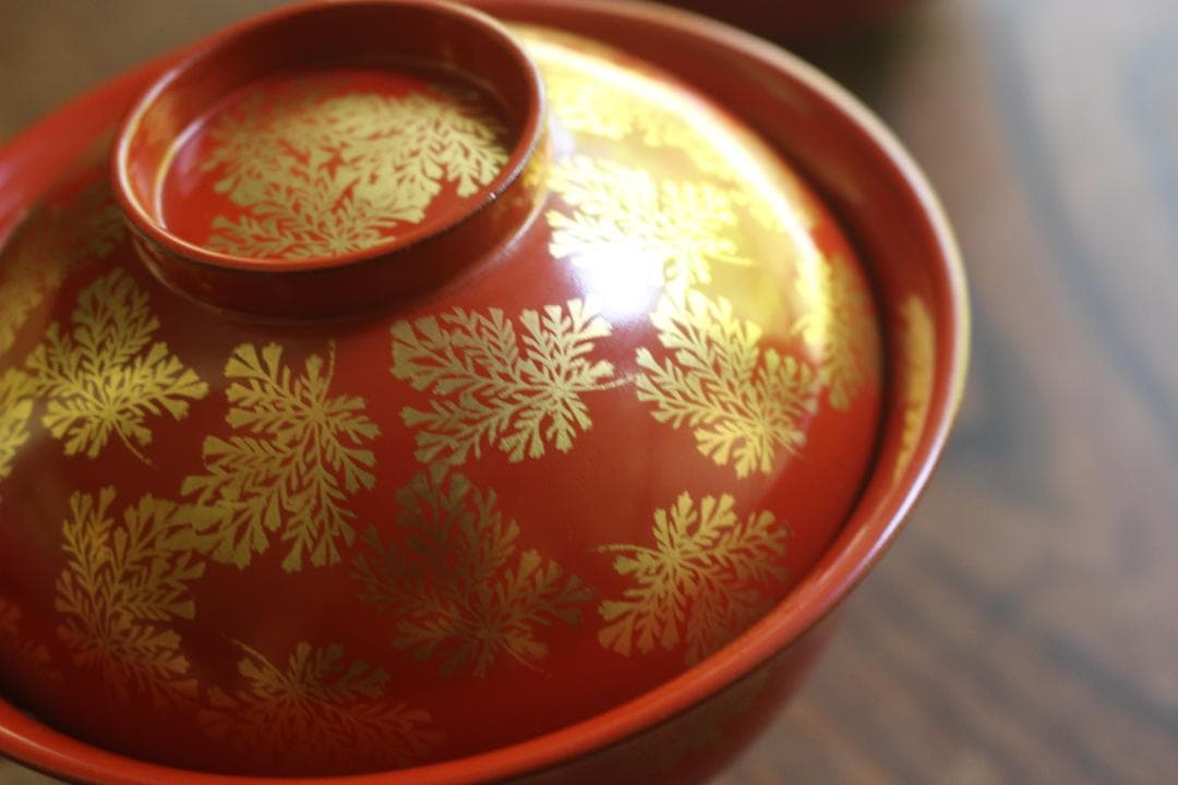 時代逸品！上質朱漆に極上信夫蒔絵の映えるお椀2点（検輪島塗懐石椀蒔絵椀