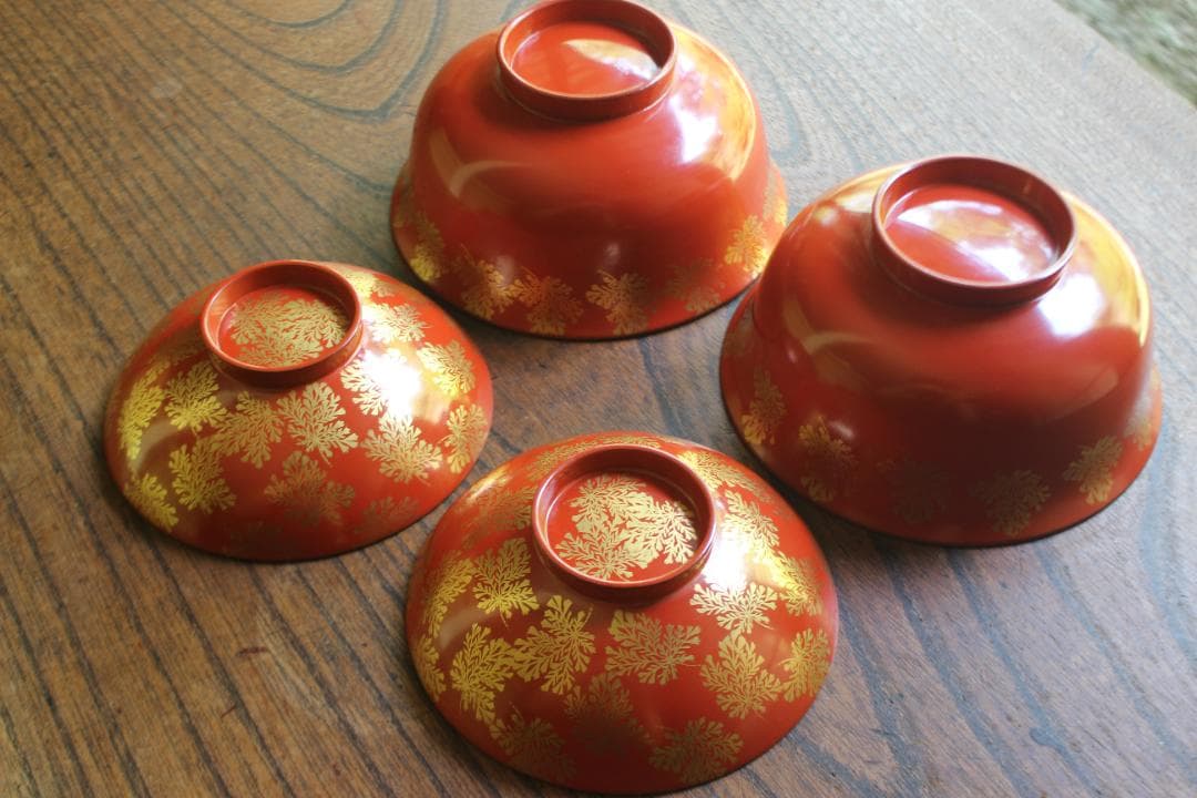 時代逸品！上質朱漆に極上信夫蒔絵の映えるお椀2点（検輪島塗懐石椀蒔絵椀