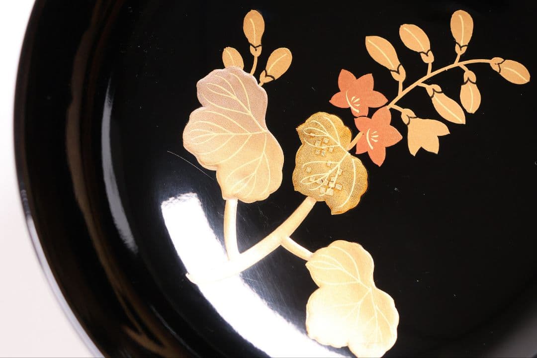 【CM396】天然木漆塗 菊桐鳳凰金蒔絵 黒塗 煮物椀 1客 昭和期 木製漆器