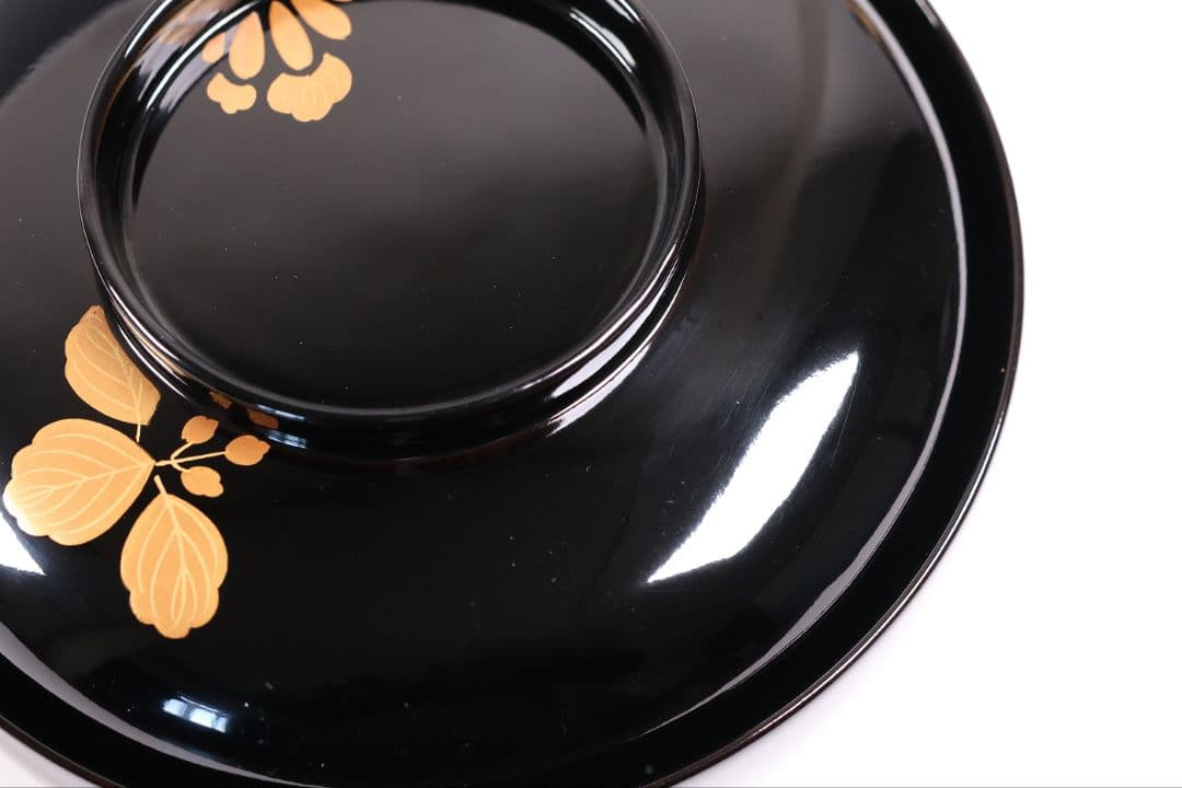 【CM396】天然木漆塗 菊桐鳳凰金蒔絵 黒塗 煮物椀 1客 昭和期 木製漆器