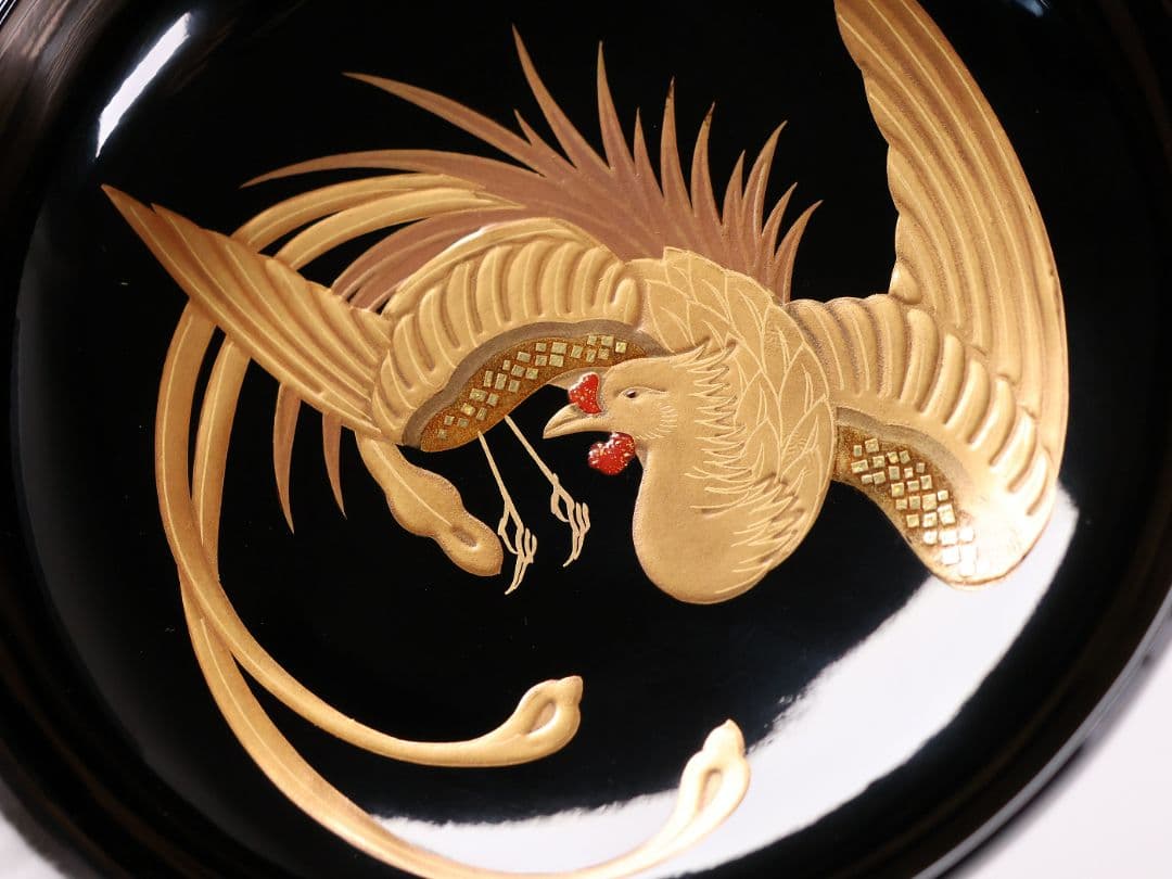 【CM396】天然木漆塗 菊桐鳳凰金蒔絵 黒塗 煮物椀 1客 昭和期 木製漆器