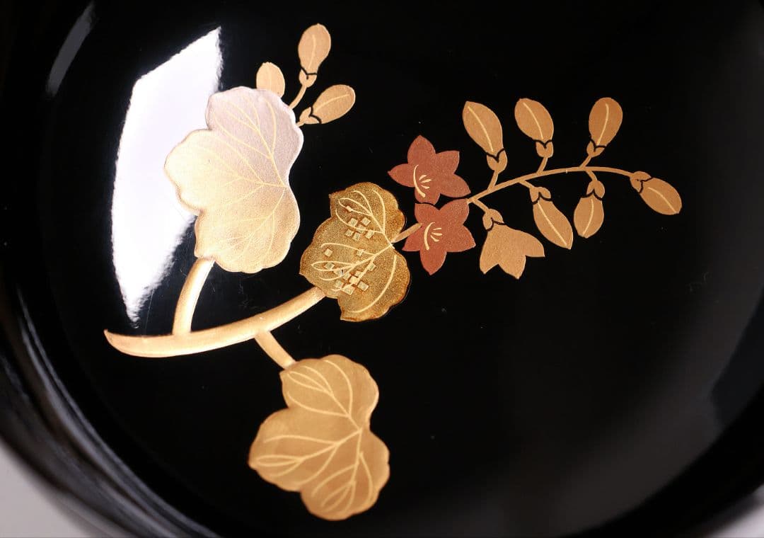 【CM396】天然木漆塗 菊桐鳳凰金蒔絵 黒塗 煮物椀 1客 昭和期 木製漆器