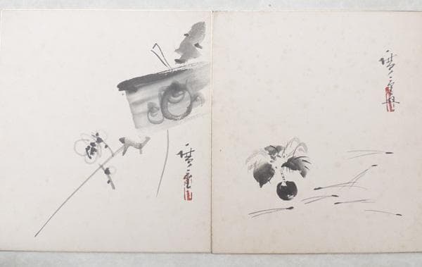 ● 広重 肉筆画 ●「 色紙画 十二ヶ月揃い 」共箱 / 廣重