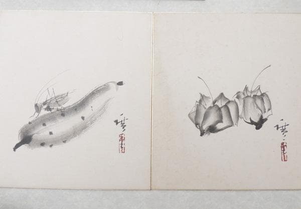 ● 広重 肉筆画 ●「 色紙画 十二ヶ月揃い 」共箱 / 廣重