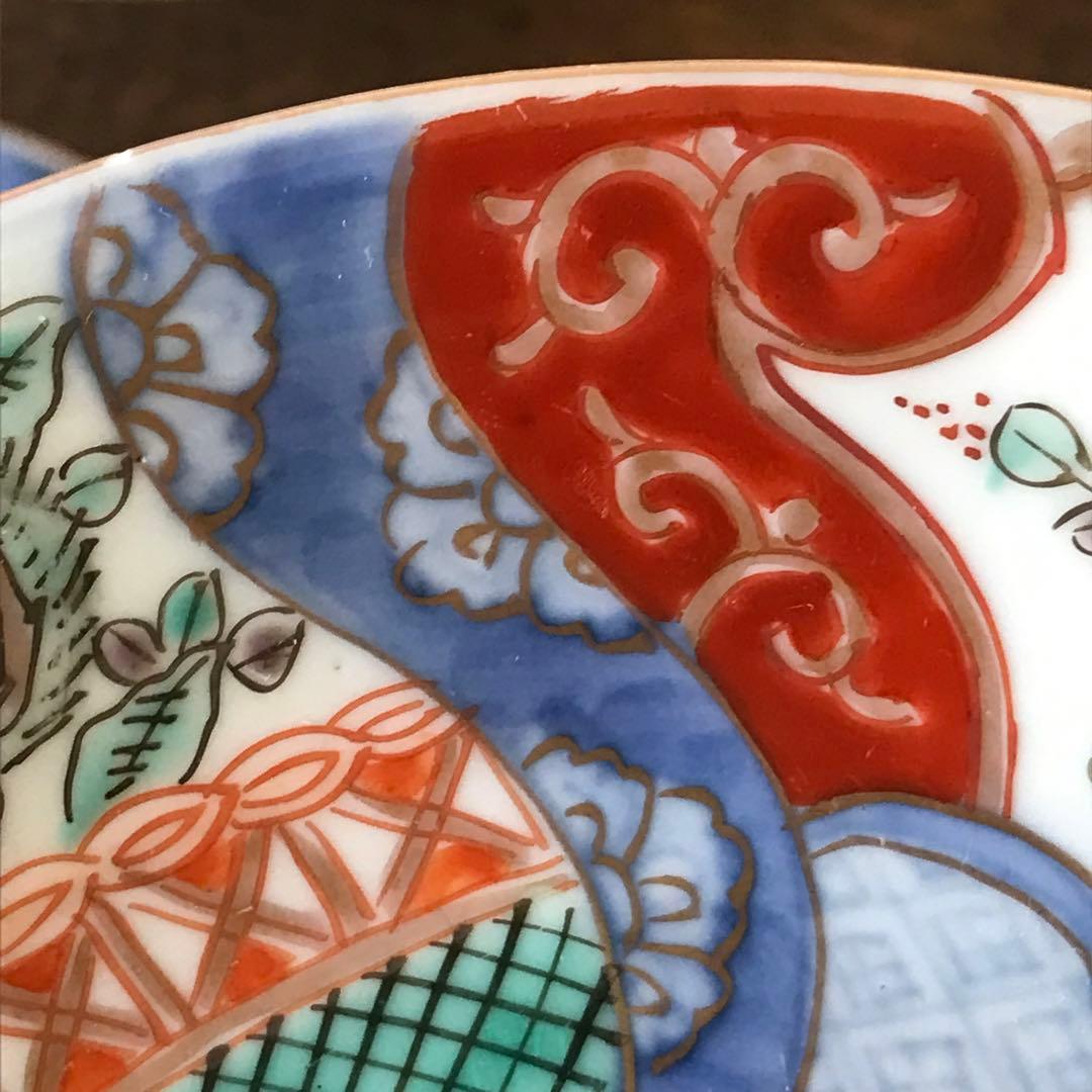 ＊古伊万里　色絵皿　柘榴　竹垣　4客　アンティーク　レトロ　古道具＊