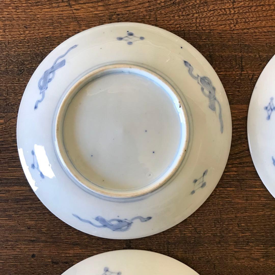 ＊古伊万里　色絵皿　柘榴　竹垣　4客　アンティーク　レトロ　古道具＊