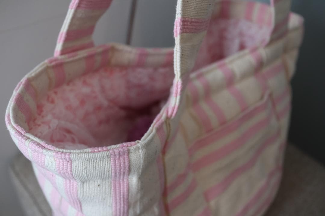 LouLou29　ルルドヌフ　ナチュラルボーダートートBAG ピンク　M