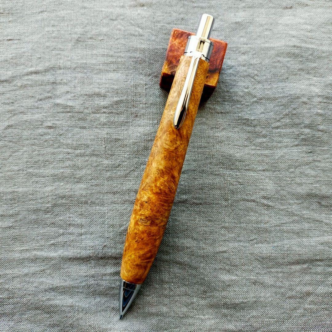 ハンドメイド　木軸シャープぺン　花梨瘤　白　0.5mm　ウッドペン　天然木