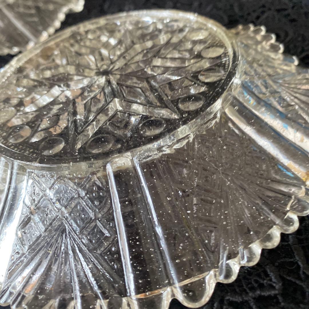 骨董 アンティーク プレスガラス皿 古ガラス 民芸 明治 大正　2個セット