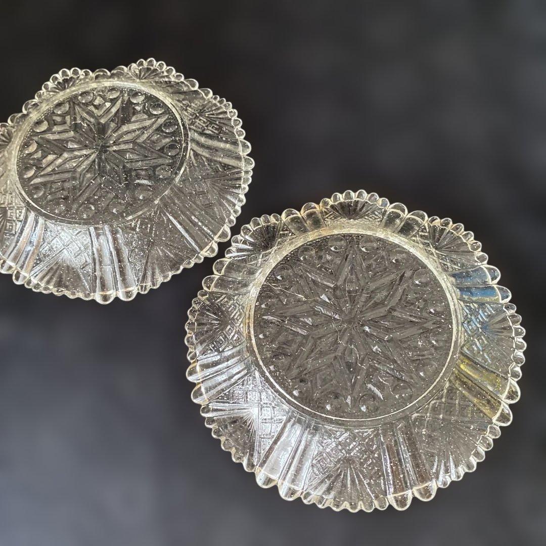 骨董 アンティーク プレスガラス皿 古ガラス 民芸 明治 大正　2個セット