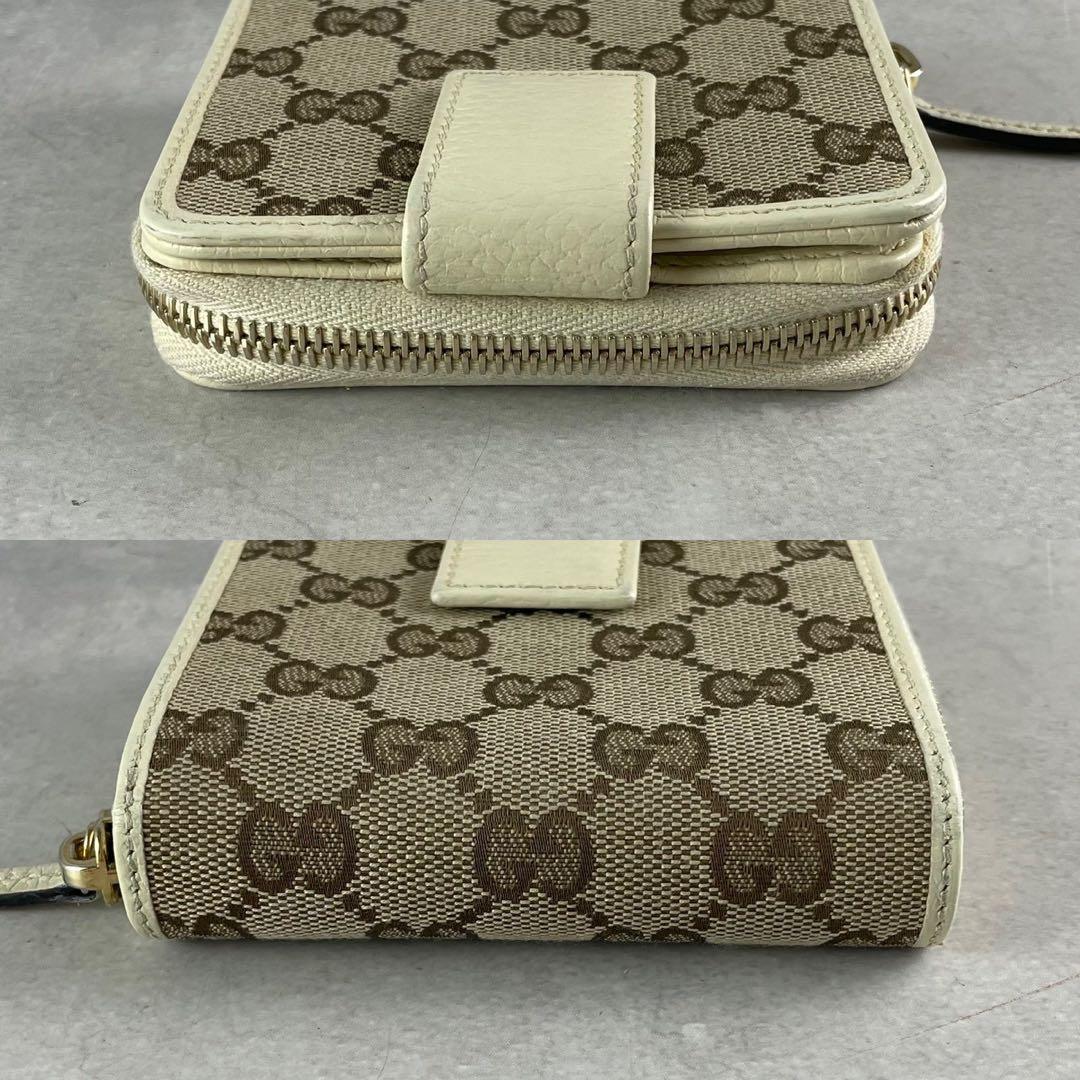 グッチ GUCCI 二つ折り財布 GGキャンバス コンパクト ジップ アイボリー