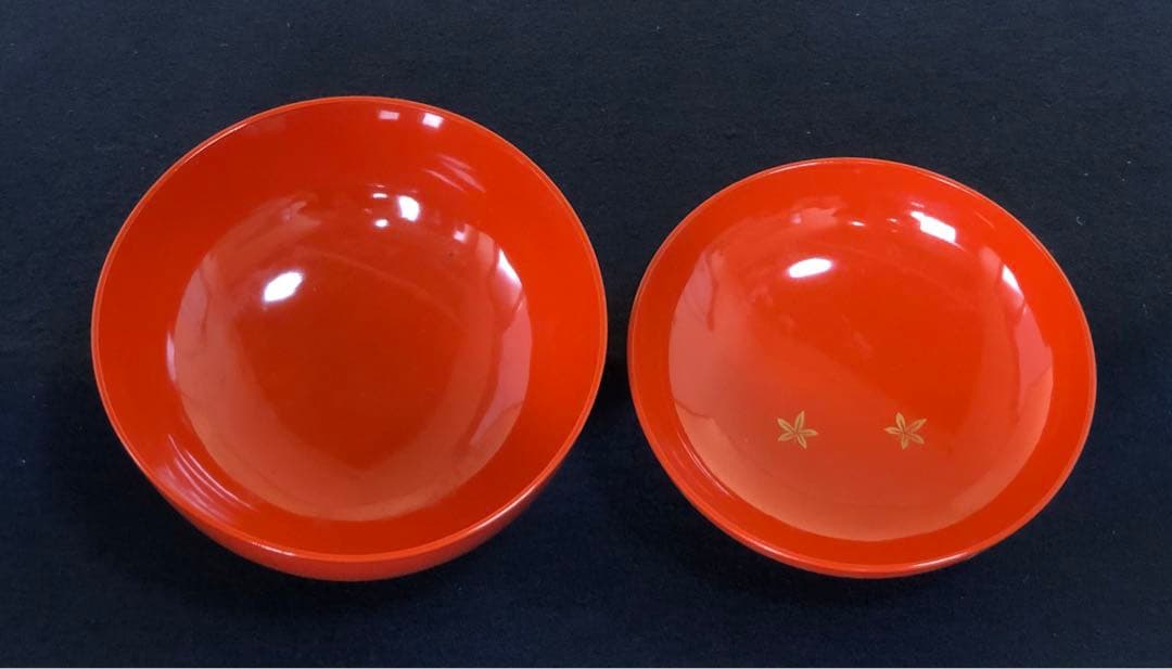 《R》懐石 朱塗 ドングリ蒔絵 菓子椀10客 木製漆器 木箱　250922あ3
