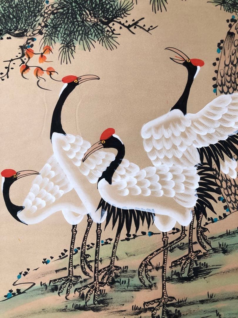 田世光 松鶴延年 掛け軸 四尺 中国絵画 書画 手描き 花鳥図 鶴 インテリア