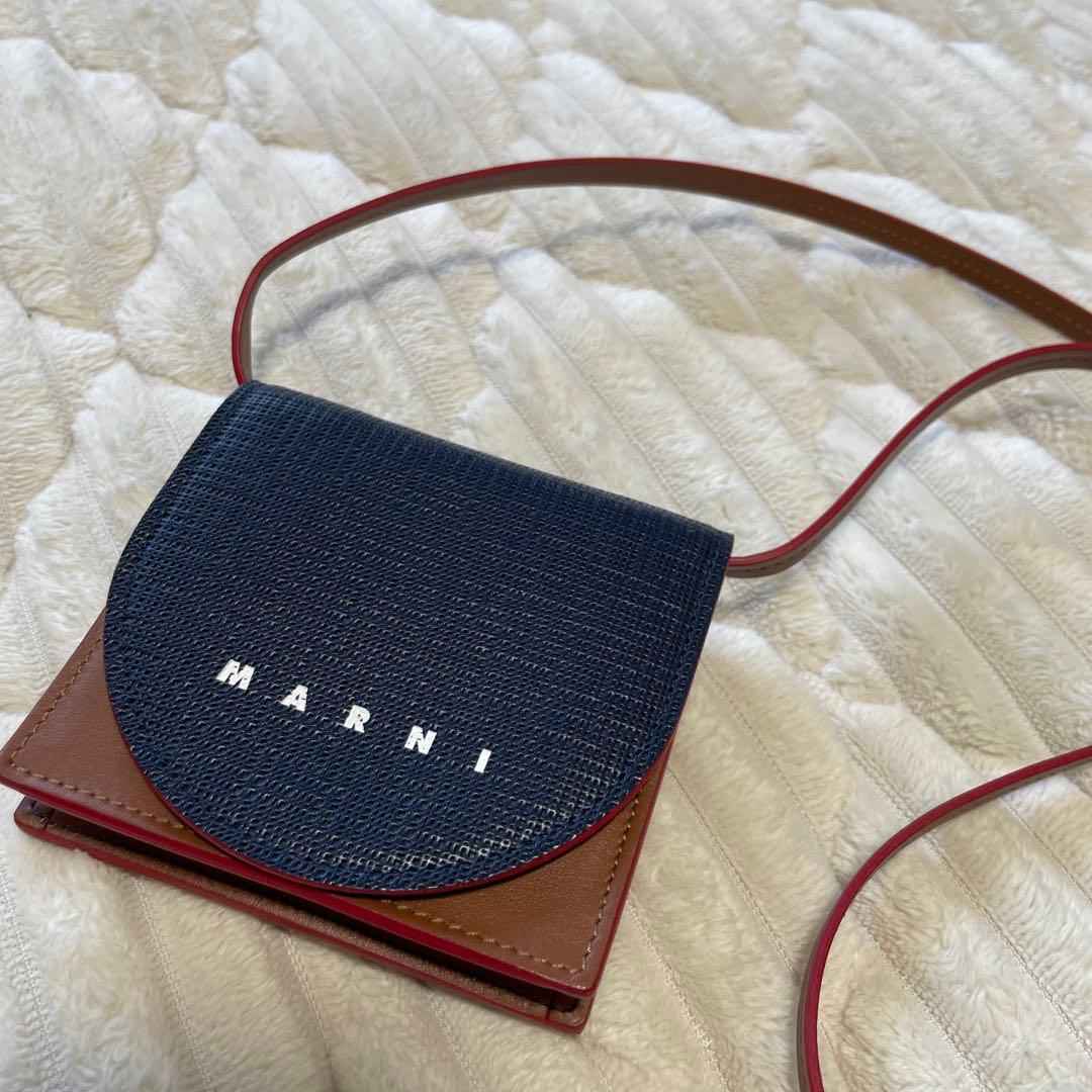 マルニ　ショルダーケース　カードケース　　ブラウン×ネイビー