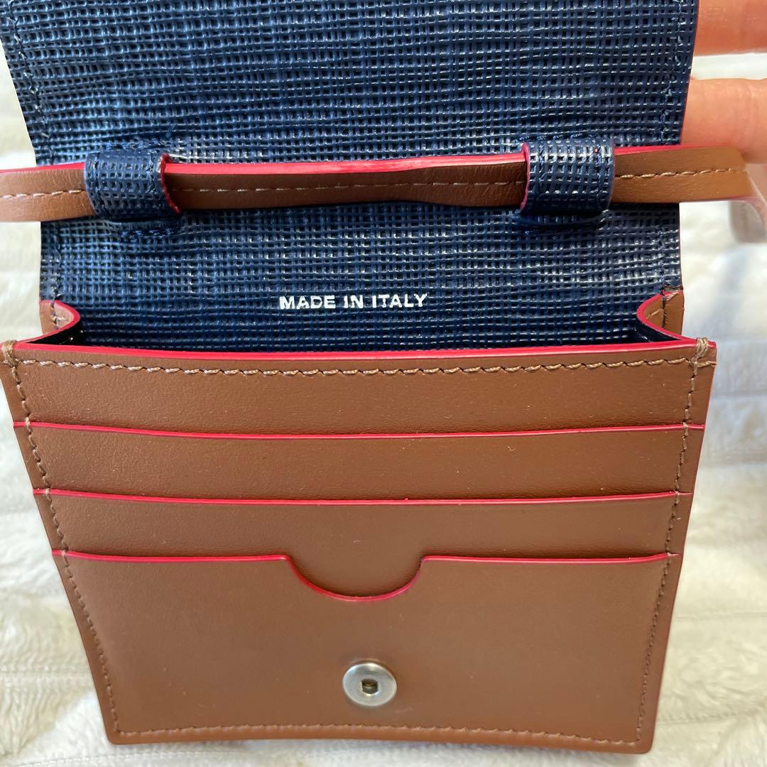 マルニ　ショルダーケース　カードケース　　ブラウン×ネイビー