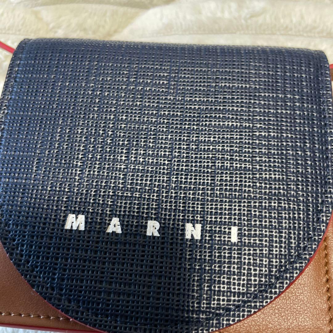 マルニ　ショルダーケース　カードケース　　ブラウン×ネイビー