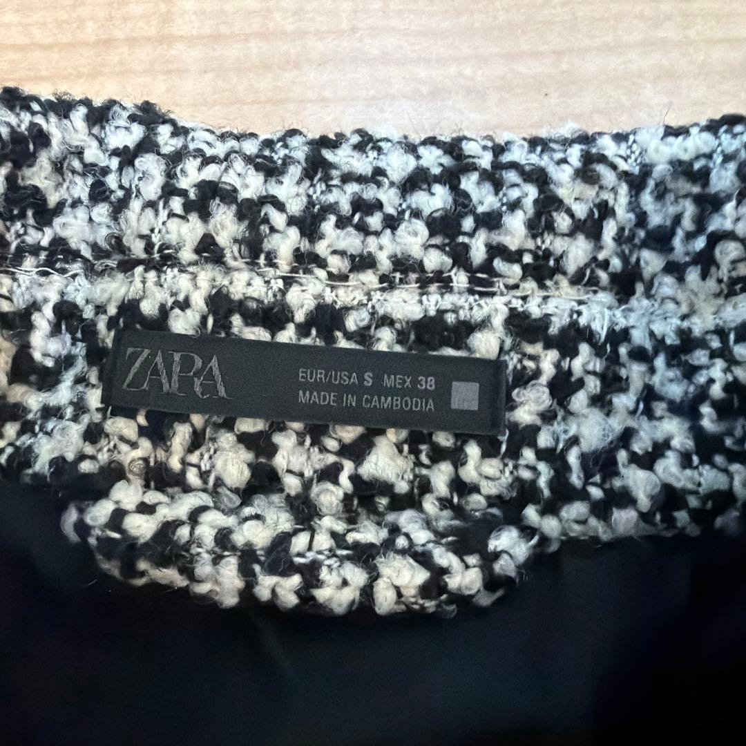 ZARA ザラ テクスチャードポケットシャツジャケット 白黒 ジャケット S