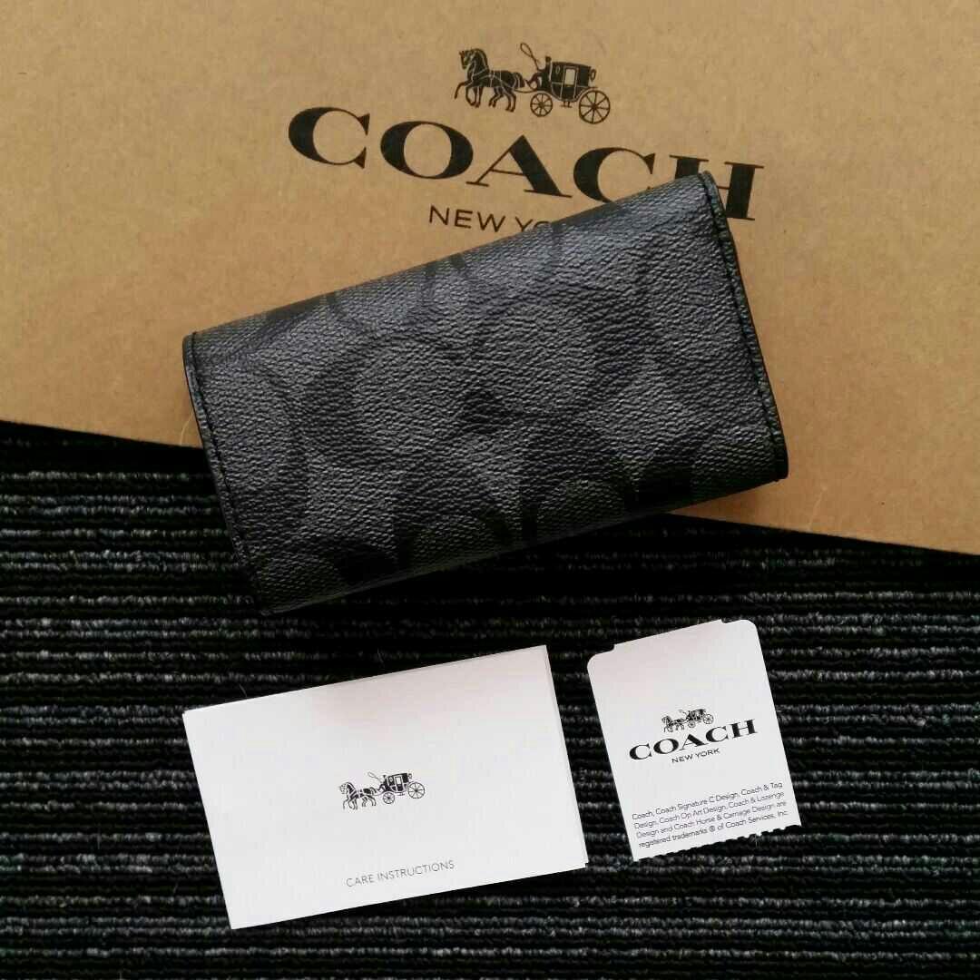 【完売カラー】 COACH キーケース 新作⭐モデル 新品 チャコール×ブラック