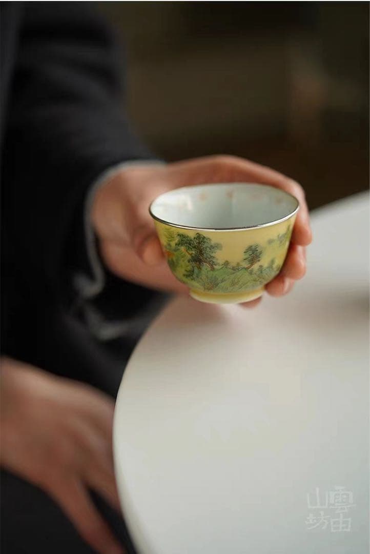 湯呑み、茶碗/茶器（単品）陶磁器(セラミック製) と銀製　雲由山坊｜山水（黄釉）