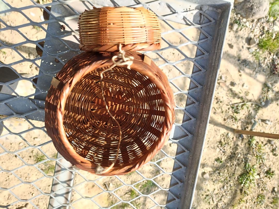 昭和レトロ 竹製 魚籠（びく） 腰籠 網付き 釣り道具 古道具ビンテージ