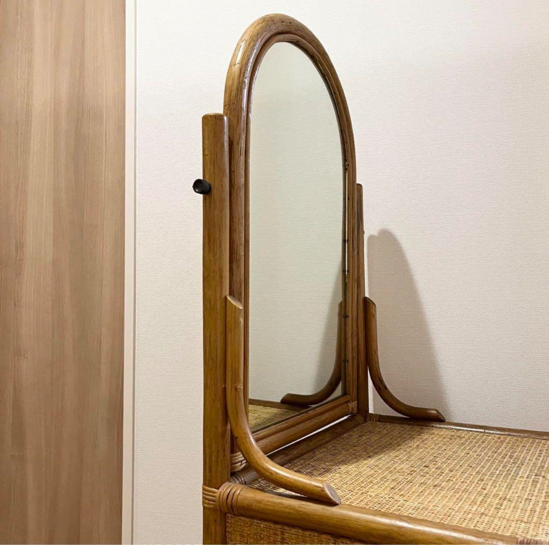 （極美品）ラタンドレッサー　スツール　鏡台　椅子　化粧台　家具