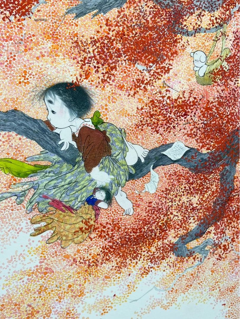 中島潔 「夢見る少女」 日本画 30号 額装品 少女画 真作保証