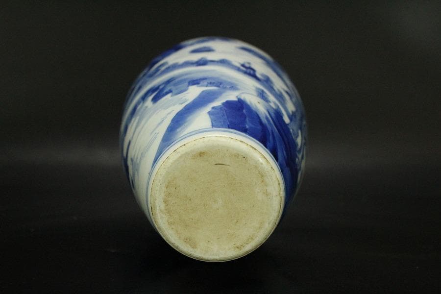 中国美術 青花 山水紋 瓶 高27.5cm(HA371)