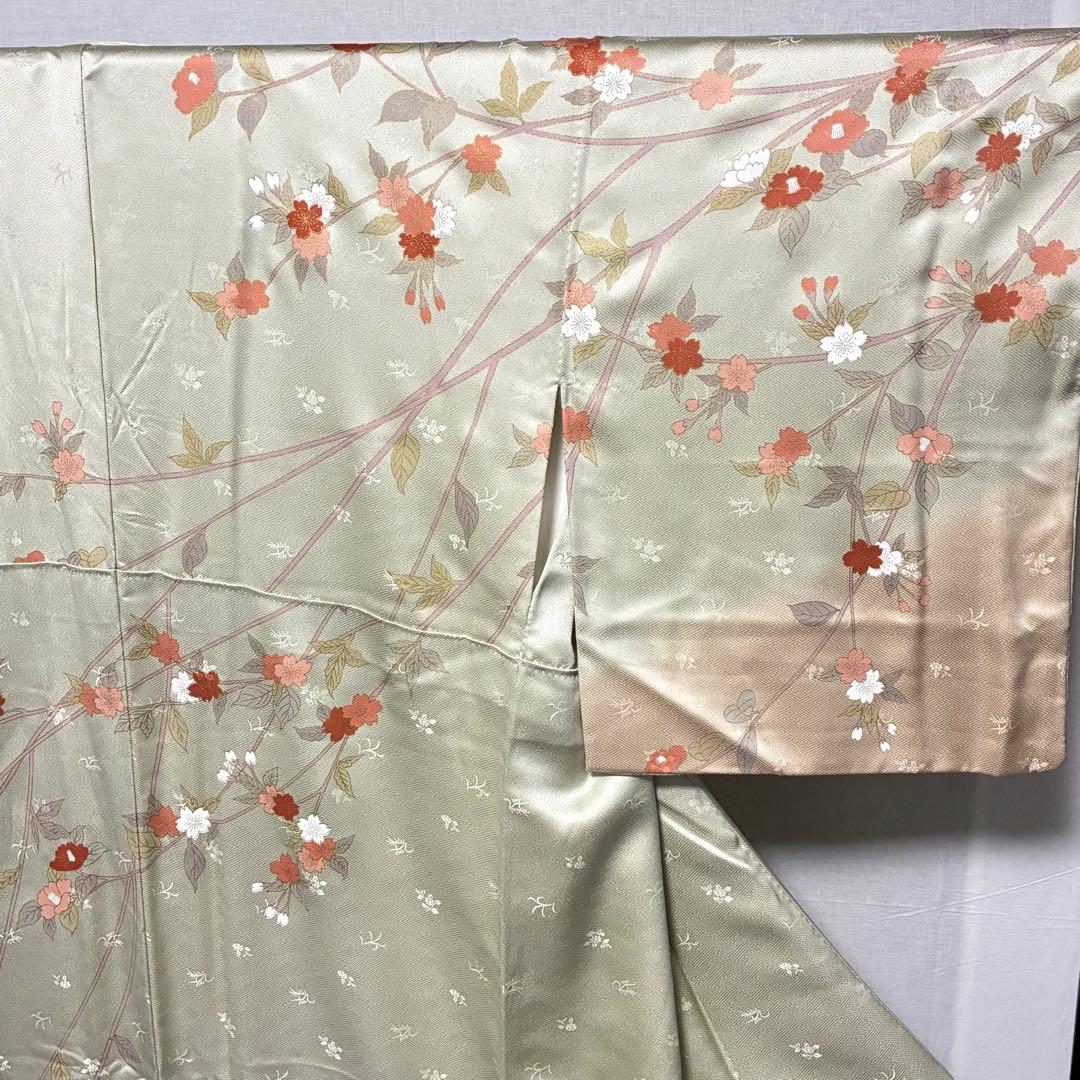 D44 訪問着 枝垂れ桜 荒波 金彩 正絹 着物 袷 極美品