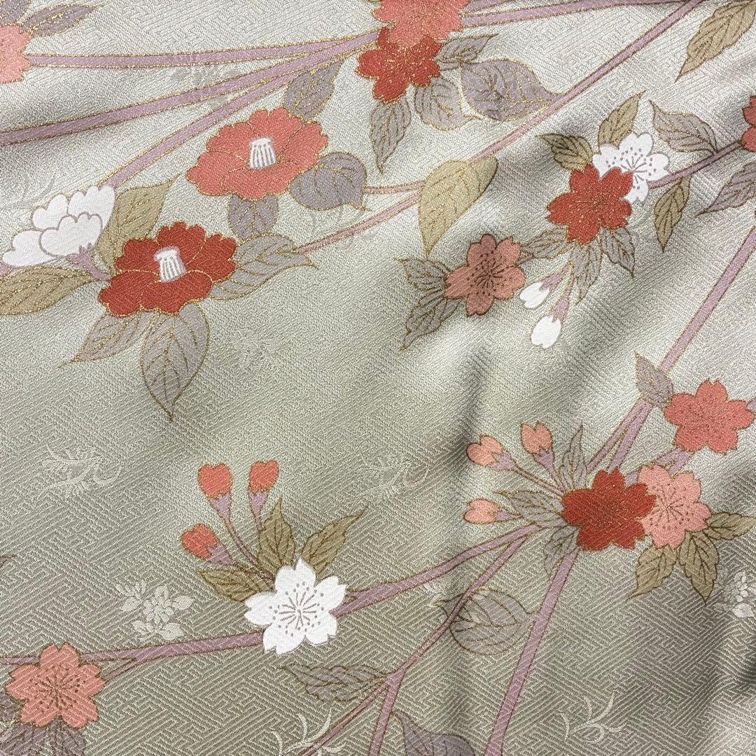 D44 訪問着 枝垂れ桜 荒波 金彩 正絹 着物 袷 極美品
