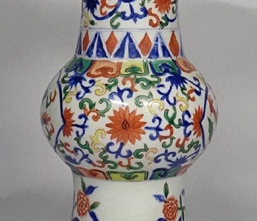 中国古玩 大明萬暦年製 彩色龍文花瓶 花器 花生 高さ約24cm x021515