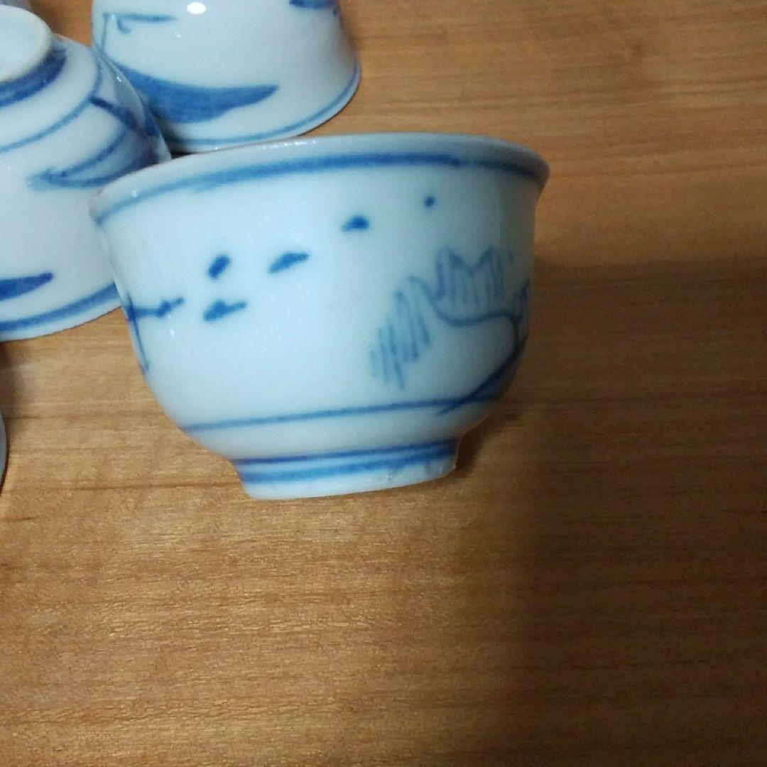 九谷焼　古九谷焼　手描き　染め付け　猪口　１０客