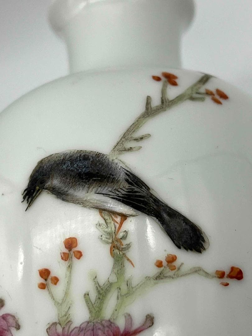 清康熙時代 【康熙年製】在銘　粉彩花鳥文瓶 琺瑯彩 花瓶 花器(A-76)